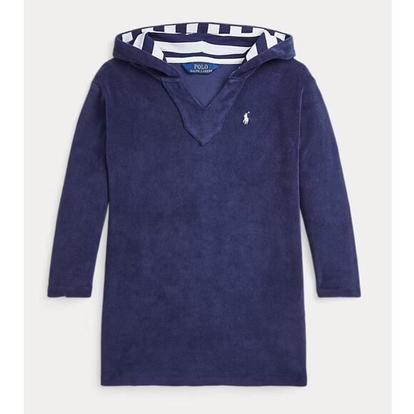 Polo Ralph Lauren Hooded Terry Sweatshirt Stretch Blue Womens Size M 8/10 - Picture 1 of 12